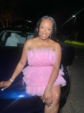 Strapless Pink Tulle Tiered Mini Dress